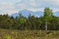 Bavarian moorland with mountains and a cloudy sky