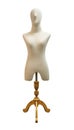 Upper body female mannequin unclothed on wooden tripod isolated on white background with clipping path Royalty Free Stock Photo