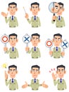 The upper body of a man wearing work clothes, 9 types of facial expressions and gestures 2