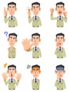 The upper body of a man wearing work clothes, 9 types of facial expressions and gestures 2