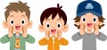 Upper body of three elementary school boys calling