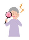 Upper body vector illustration of grandma suffering from stomatitis