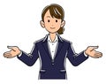 Upper body of young business woman sighing with open arms
