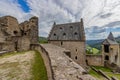 Upper courtyard in the outdoor ruins of the medieval castle of Bourscheid Royalty Free Stock Photo