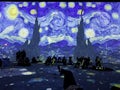 Upper Darby, Pennsylvania, U.S.A - November 28, 2021 - The large and spectacular colorful projected display of Van Gogh arts on