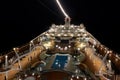 The upper deck of a giant cruise liner at night. View from above Royalty Free Stock Photo