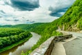 Upper Delaware river bends through a green forest, New York Royalty Free Stock Photo