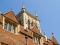 Upper facade gable and tower of Second Court and Chapel, St JohnÃ¢â¬â¢s College, Cambridge, UK