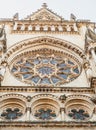 Upper, front of Reims cathedral, France Royalty Free Stock Photo