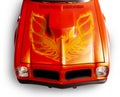 Upper front view of the hood of the 1974 Pontiac Trans am Firebird