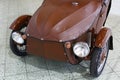 Upper front view of Velorex 16/350, legendary small three-wheeled car designed for disabled, with Jawa 350 motorcycle engine.