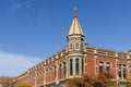 Upper level facade and corner tower of Davidson building in Ellensburg