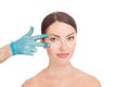 Woman getting ready for eyelid lift plastic surgery Royalty Free Stock Photo