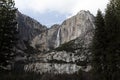 Upper And Lower Yosemite Falls Blue Sky White Clouds Royalty Free Stock Photo