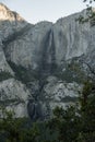 Upper and Lower Yosemite Falls Tumble Over Cliff from the Four Mile Trail Royalty Free Stock Photo