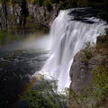 Mesa Falls Waterfall Water Fall Ruged Canyon with Mist and Rainbows Royalty Free Stock Photo