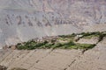 Typical Mustang village Tangbe 3040 m against the background of the mountain Royalty Free Stock Photo