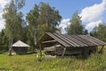 Upper octagon of the church of Ilya the Prophet is stored under a shed on churchyard Tsypinskom Kirillov district of Vologda Royalty Free Stock Photo