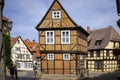 Quedlinburg, Germany, July 2022 : Upper old town area with checkered houses, historic district of the city