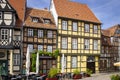 Quedlinburg, Germany, July 2022 : Upper old town area with checkered houses, historic district of the city