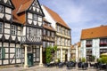 Quedlinburg, Germany, July 2022 : Upper old town area with checkered houses, historic district of the city