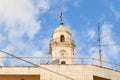 The upper  part of the bell tower of the  St. Marys Syriac Orthodox Church on Nativity Street in Bethlehem in the Palestinian Royalty Free Stock Photo