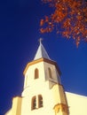 The upper part of the church in the autumn. Tyachiv, Ukraine. Royalty Free Stock Photo