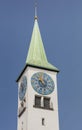 Clock tower of the reformed church in Ruschlikon, Switzerland