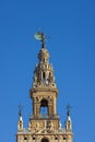 The upper part of the Giralda with the Giraldillo Royalty Free Stock Photo