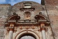 Upper part of the main door of the unfinished Church (18th century) of Castano del Robledo, Huelva. Spain