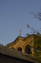 Upper part of the Orthodox Church on the background of the sky