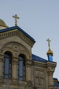 Upper part of the Orthodox Church on the background of the sky