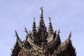 Upper part of wooden buddhist temple Sanctuary of Truth in Pattaya Royalty Free Stock Photo