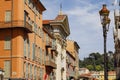 The upper section of the facade of a church in Nice Royalty Free Stock Photo