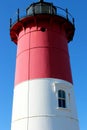 Upper section of red and white lighthouse, one of the most photographed, Nauset Lighthouse, Mass, 2020