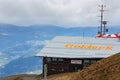 Upper station Pendelbahn of the Goldeck cable car with the restaurant. The Alps, Austria