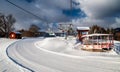 Upper station of ski-lift chair at resort Snowland Valca in winter season