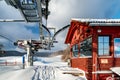 Upper station of ski-lift chair at resort Snowland Valca in winter season