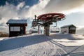 Upper station of ski-lift chair at resort Snowland Valca in winter season