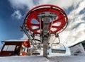 Upper station of ski-lift chair at resort Snowland Valca in winter season