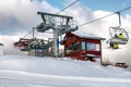 Upper station of ski-lift chair at resort Snowland Valca in winter season