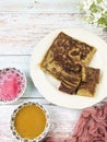 upper view of egg pancake or called murtabak Royalty Free Stock Photo