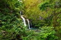 Upper Waikani Falls also known as Three Bears, a trio of large waterfalls amid rocks & lush vegetation with a popular swimming hol