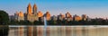 Upper West Side and Central Park. Jacqueline Kennedy Onassis Reservoir at dawn. New York City Royalty Free Stock Photo