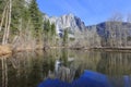 Upper Yosemite Fall with big icy drops and great reflection Royalty Free Stock Photo