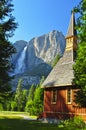 Upper Yosemite Falls and Yosemite Chapel Royalty Free Stock Photo