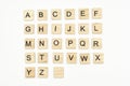 Uppercase alphabet letters on scrabble wooden blocks