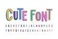 Uppercase cute alphabet font. Letters, numbers and symbols. Vector Royalty Free Stock Photo