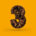 Uppercase fluffy and furry font. Digit three. 3D