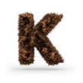 Uppercase fluffy and furry font. Letter K. 3D